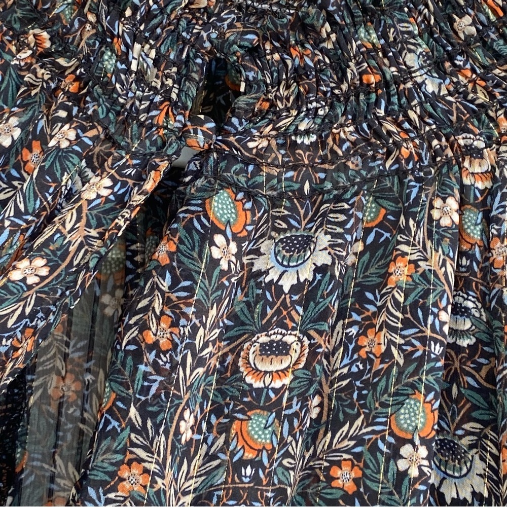 Ces Femme Floral Sheer Smocked Neck Oversized Top Small - Picture 6 of 11